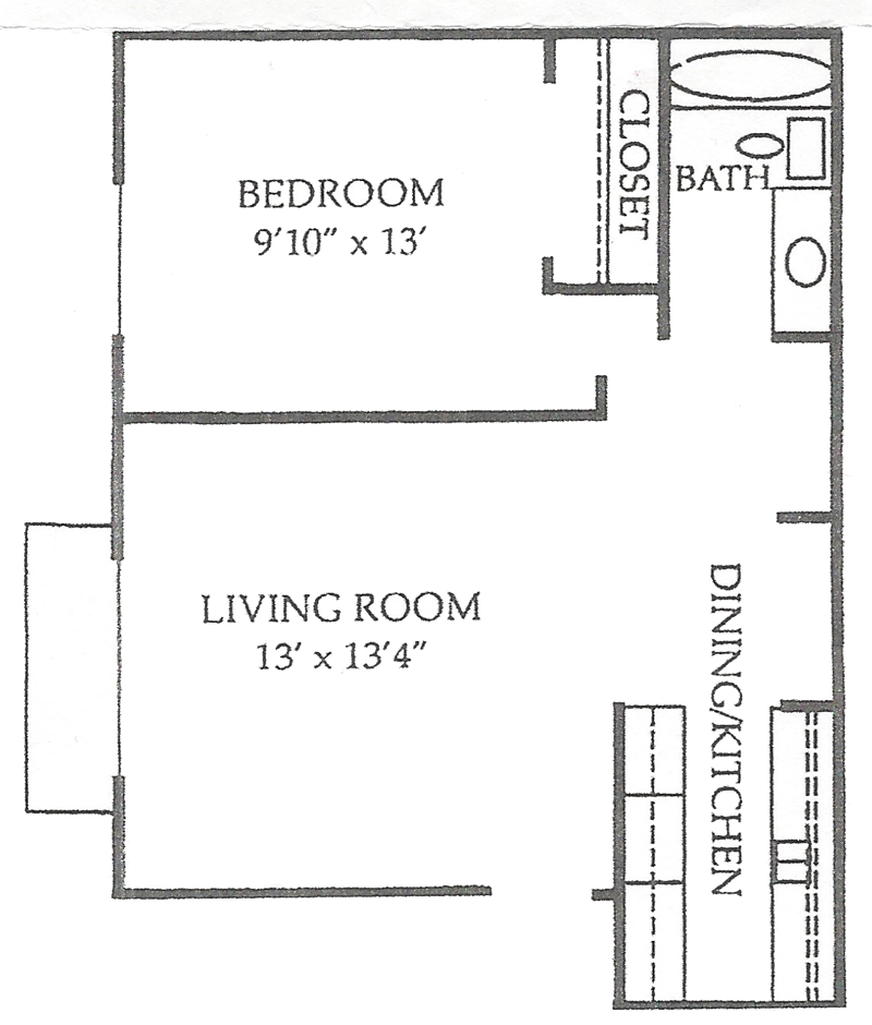 One Bedroom / One Bath - 554 Sq. Ft. floor plan