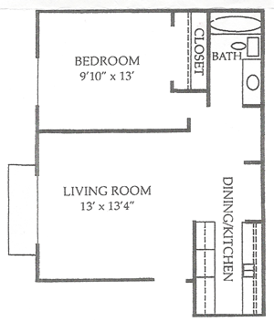 One Bedroom / One Bath - 554 Sq. Ft. floor plan
